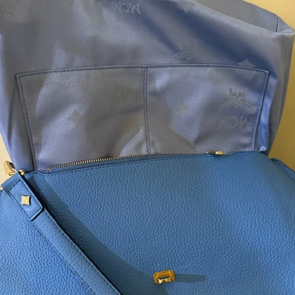 MCM Sky Blue Leather Authentic MCM Shoulder Bag MCM Crossbody MCM Handbag - Picture 13 of 16